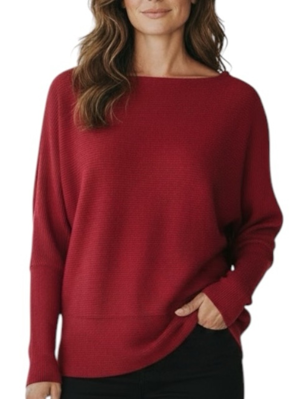 NWT WHITE HOUSE BLACK MARKET Red 3/4 Sleeve Boatneck Sweater Top Size X-Large
